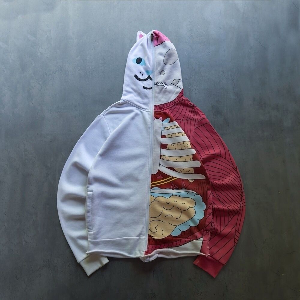 RIPNDIP Nermal Anatomy Full Zip Hoodie Cat Ear Graphic Mens Medium M